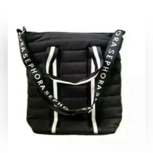 Black Tote Bag with White Stripes